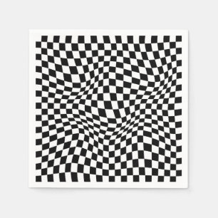 Wavy Chequered Black White Chequerboard Napkin