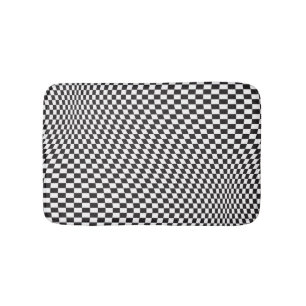 Wavy Chequered Black White Chequerboard Pattern Bath Mat