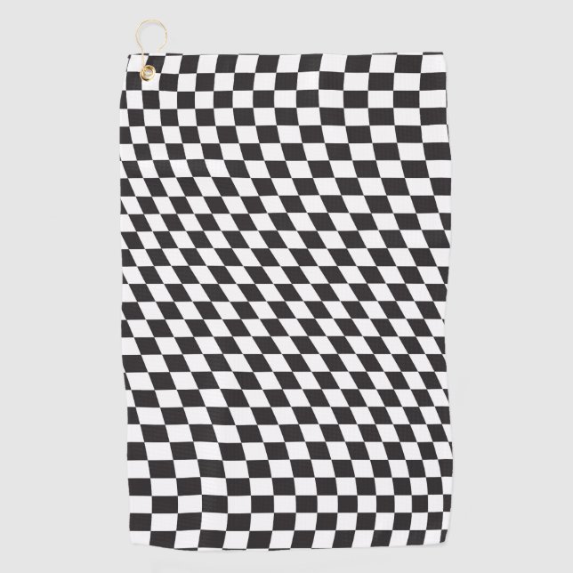 Wavy Chequered Black White Chequerboard Pattern Golf Towel (Front)