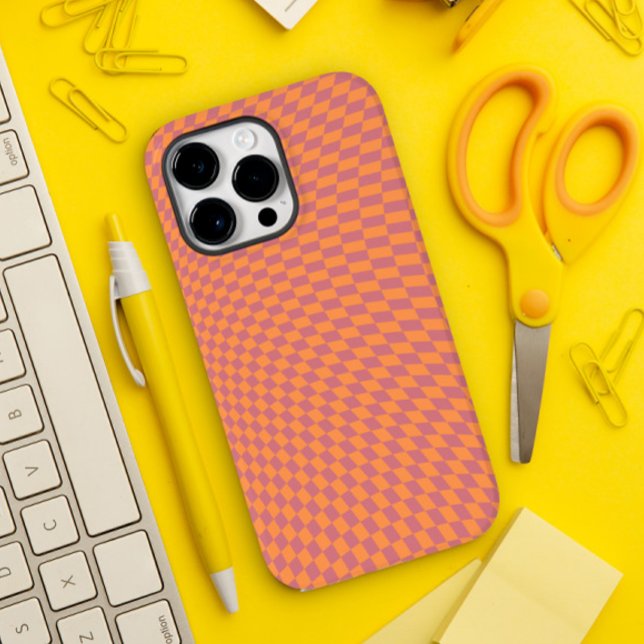 Wavy Chequered Orange Blush Matte Warped Aesthetic Case-Mate iPhone Case (Creator Uploaded)