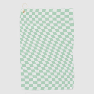 Wavy Chequered Pastel Green Chequerboard Pattern Golf Towel