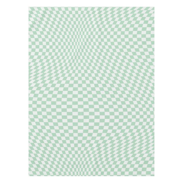 Wavy Chequered Pastel Green Chequerboard Pattern Tablecloth (Front)