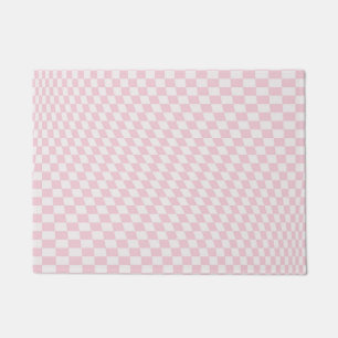 Wavy Chequered Pastel Pink Chequerboard Pattern Doormat