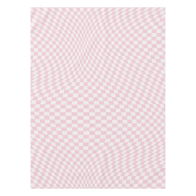 Wavy Chequered Pastel Pink Chequerboard Pattern Tablecloth (Front)