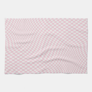 Wavy Chequered Pastel Pink Chequerboard Pattern Tea Towel