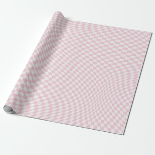 Wavy Chequered Pastel Pink Chequerboard Pattern Wrapping Paper