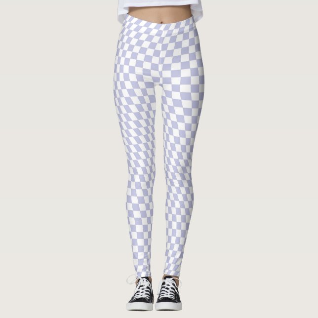 Wavy Chequered Pastel Purple Chequerboard Pattern Leggings (Front)