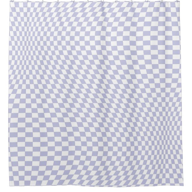 Wavy Chequered Pastel Purple Chequerboard Pattern Shower Curtain (Front)