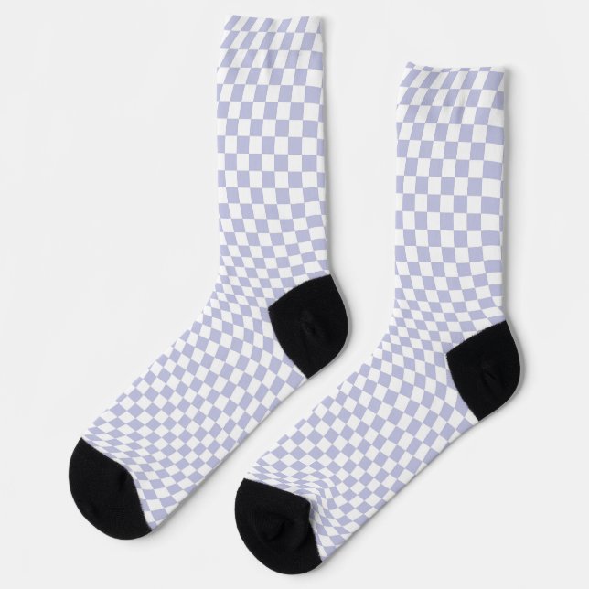 Wavy Chequered Pastel Purple Chequerboard Pattern Socks (Left)