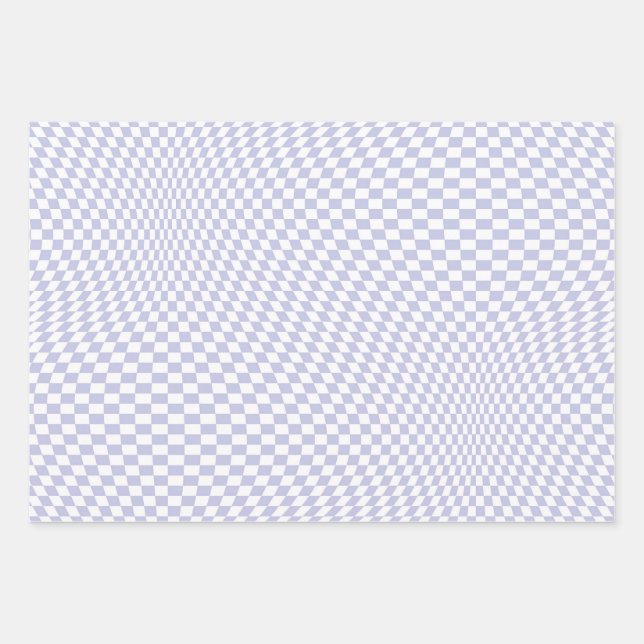 Wavy Chequered Pastel Purple Chequerboard Pattern Wrapping Paper Sheet (Front)