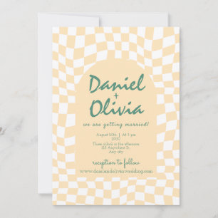 Wavy Chequered Pattern with Photo Wedding Invitation