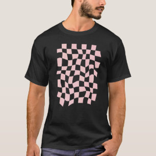 Wavy Chequered Pink Chequerboard Pattern T-Shirt