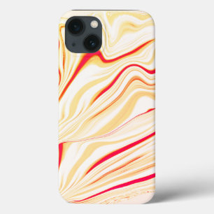 Wavy cloth in clear beige tones, red curved traces iPhone 13 case