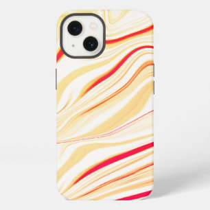 Wavy cloth in clear beige tones, red curved traces iPhone 13 case