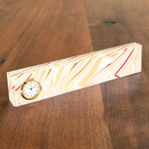 Wavy cloth with light beige tones, red pink curve nameplate