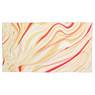 Wavy cloth with light beige tones, red pink curve pillowcase