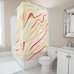 Wavy cloth with light beige tones, red pink curve shower curtain