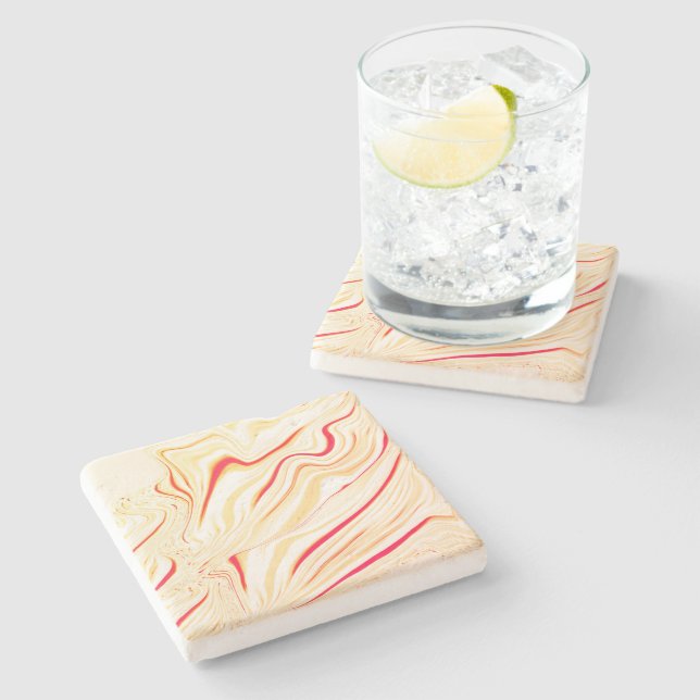 Wavy cloth with light beige tones, red pink curve stone coaster (Side)