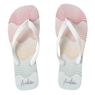 Wavy coloured stripes with your NAME elegant Thongs