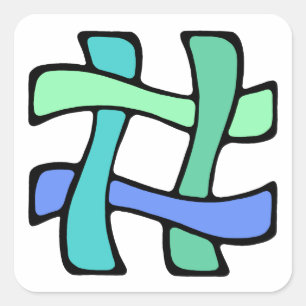 Wavy Colourful # Hashtag Blue Green Social Media Square Sticker