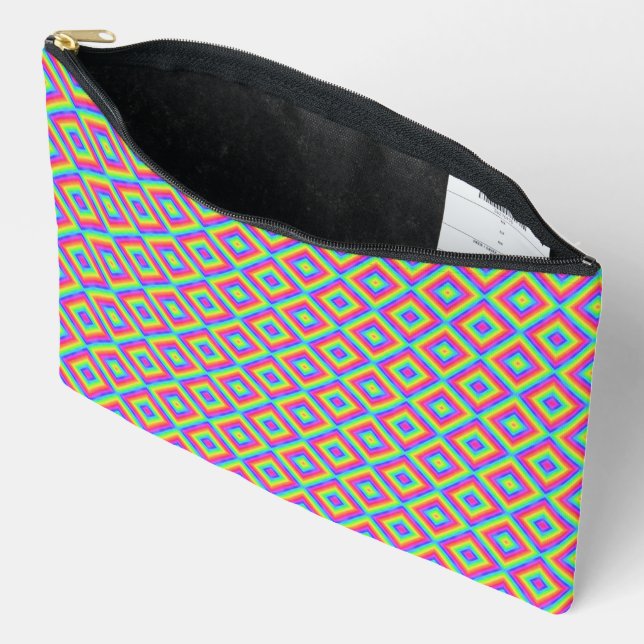 Wavy Colourful Square Psychedelic Pattern  Accessory Pouch (Open)