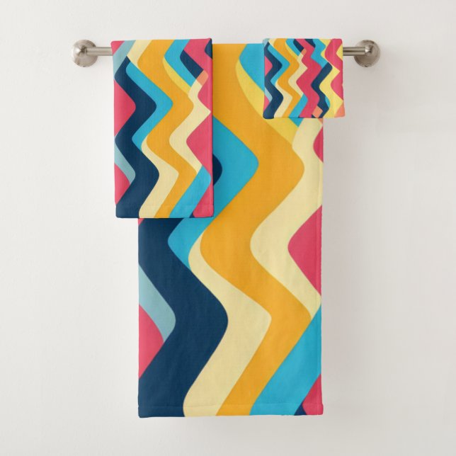Wavy colours zigzag bath towel set (Insitu)