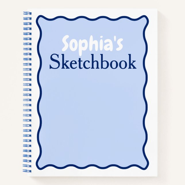Wavy Curve Modern Personalised Name Sketchbook Notebook (Front)