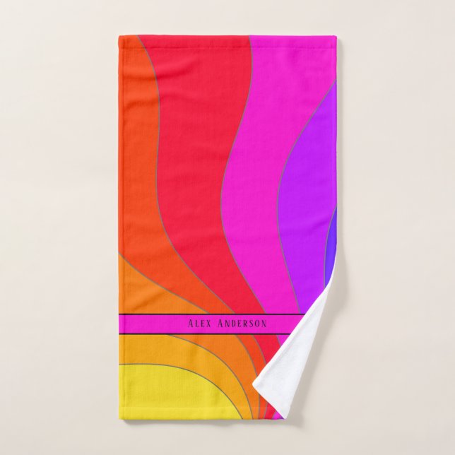 Wavy curves Retro Bold and Colourful with name Hand Towel (Hand Towel)