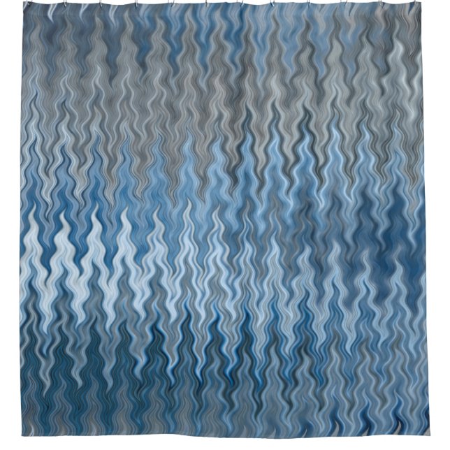 Wavy Curvy Navy Blue Silver Grey Grey Pattern Shower Curtain (Front)
