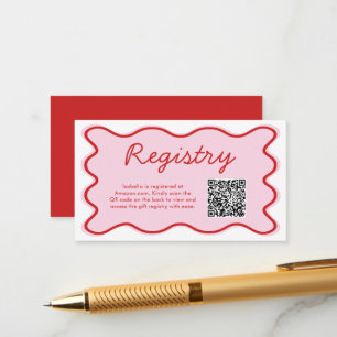 Wavy Curvy Pink Red Baby Shower Registry QR Code Enclosure Card