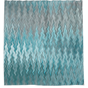 Wavy Curvy Turquoise Silver Grey Grey Pattern Shower Curtain