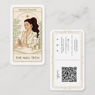 Wavy Dark Brunette Hair Nail Tech Social Media QR Business Card
