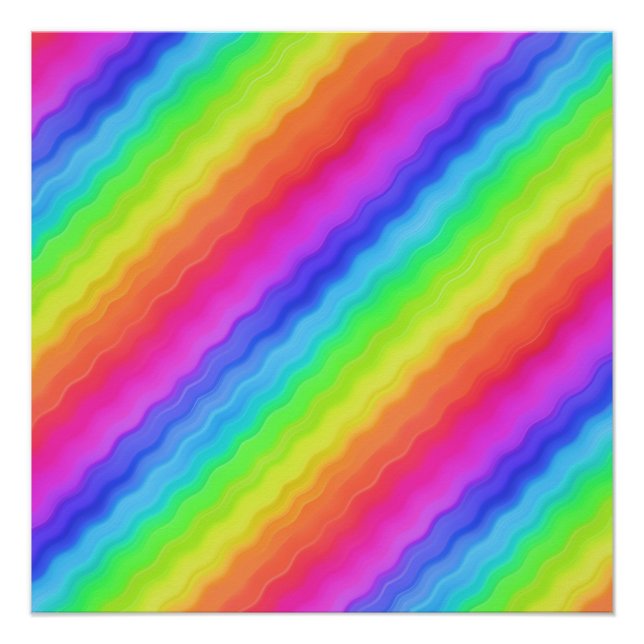 Wavy Diagonal Colourful Rainbow Design Poster (Front)