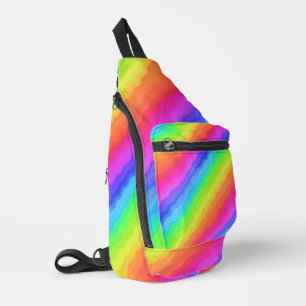 Wavy Diagonal Colourful Rainbow Design Sling Bag