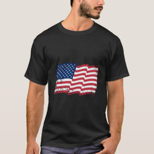 Wavy Distressed Usa American Flag T-Shirt