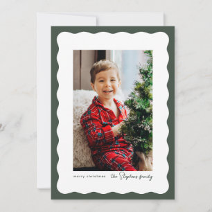 Wavy edge frame simple green Christmas photo Holiday Card