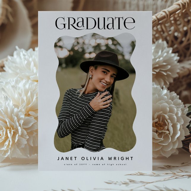 Wavy Edge Graduate Photo Modern Graduation Party Invitation (Creator Uploaded)