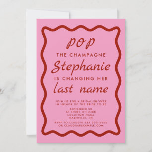 Wavy Edge Pink and Red Pop the Champagne Bridal Invitation