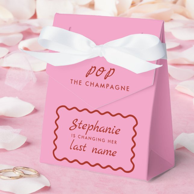 Wavy Edge Pink and Red Pop the Champagne Favour Box (Wedding)