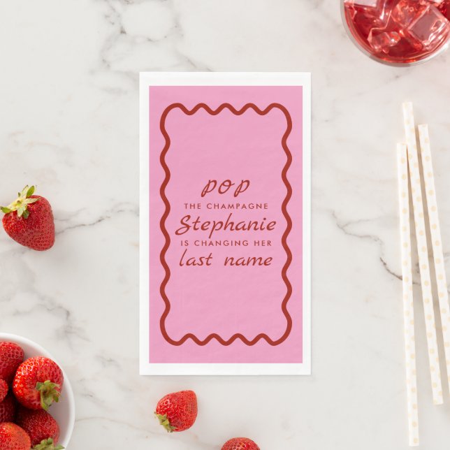 Wavy Edge Pink and Red Pop the Champagne  Napkin (Insitu)