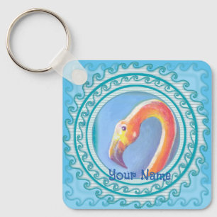 Wavy Flamingo  Key Ring