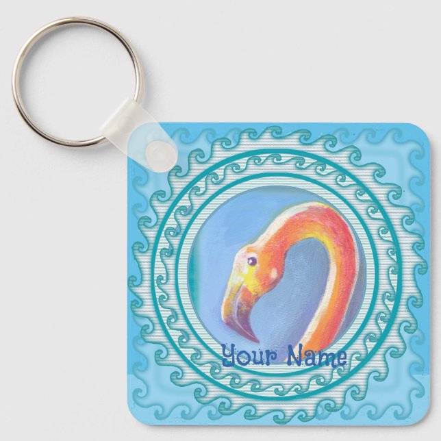 Wavy Flamingo  Key Ring (Front)