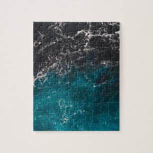 Wavy foamy blue black ombre sea water jigsaw puzzle