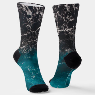 Wavy foamy blue black ombre sea water socks