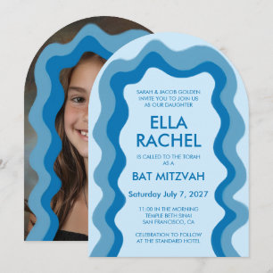 Wavy Frame Arch Modern Custom Photo BarBat Mitzvah Invitation