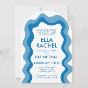 Wavy Frame Arch Modern Custom QR Bar Bat Mitzvah Invitation