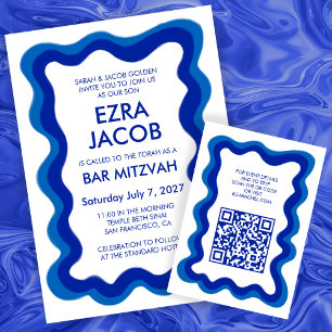 Wavy Frame Chic Modern Custom QR Bar Bat Mitzvah Enclosure Card