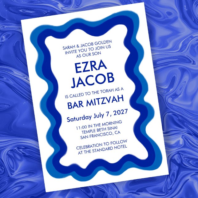 Wavy Frame Modern Chic Custom Bar Bat Mitzvah Invitation (Wavy Frame Modern Chic Custom Bar Bat Mitzvah Invitation
)
