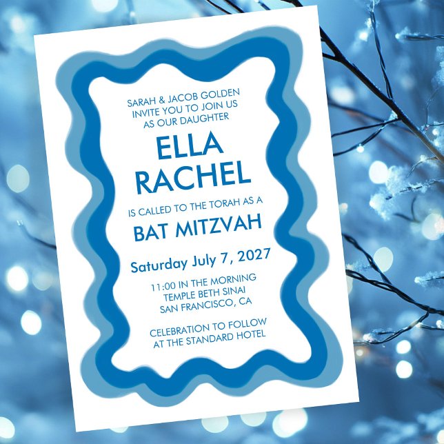 Wavy Frame Modern Chic Custom Bar Bat Mitzvah Invitation (Wavy Frame Modern Chic Custom Bar Bat Mitzvah Invitation
)