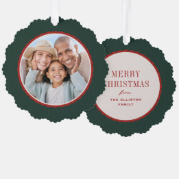 Wavy frame red and green one photo Christmas Tree Decoration Card